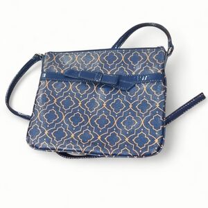 Zoe Sundae Navy Blue & Gold Patterned Crossbody Bag NWOT